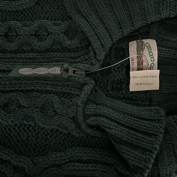Aran Crafts 100% Merino Wool Sweater M Green Chunky Knit Long Sleeve Cabincore - Picture 8 of 10